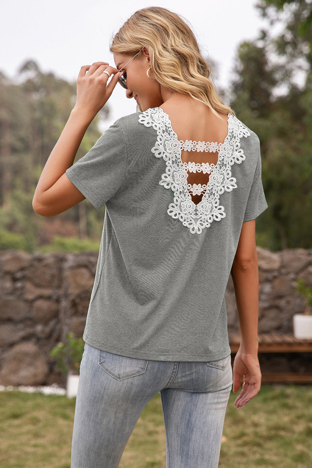 Contrast Crotched Lace Back Top - Absolute Fashion 2020