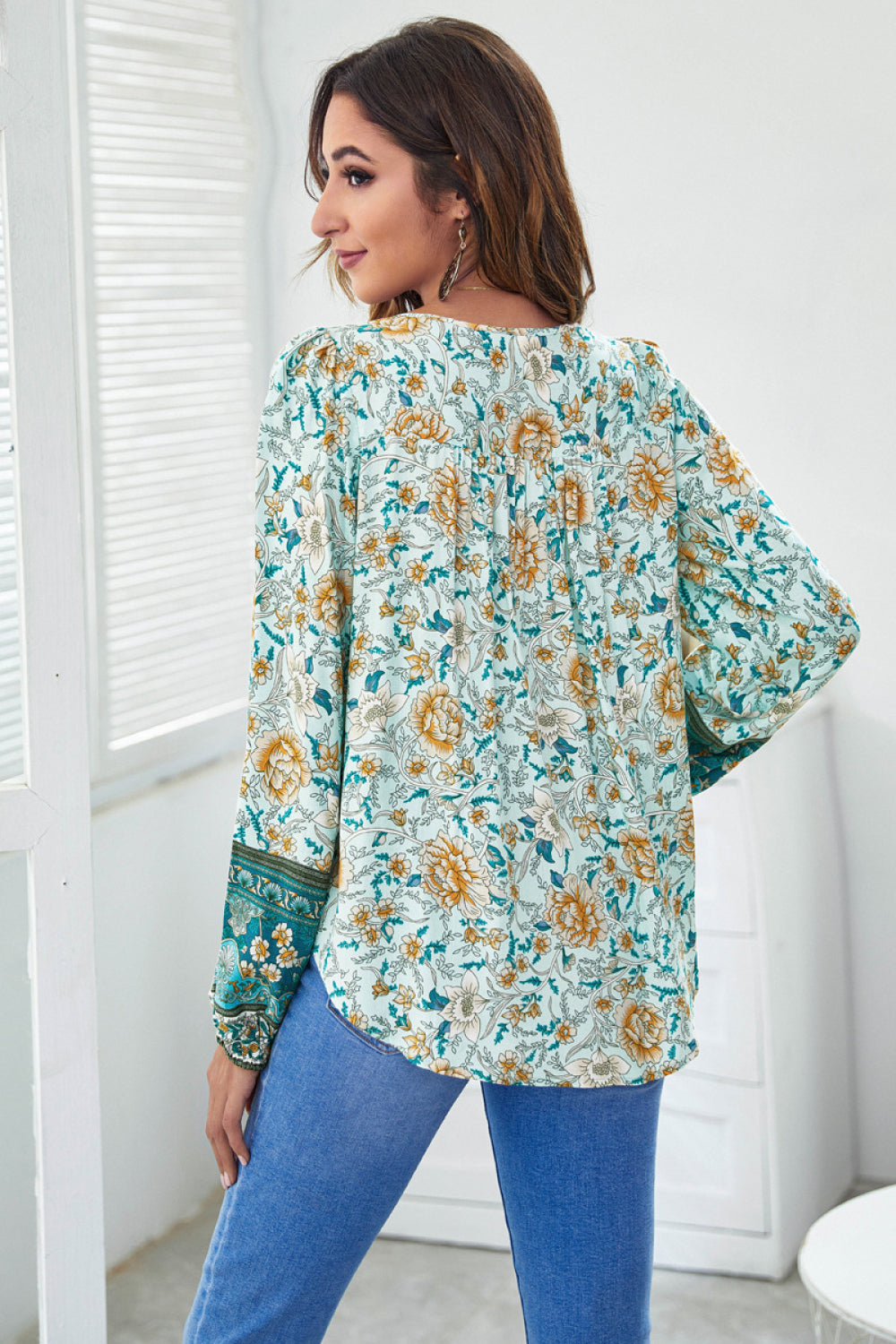 Floral Tie Neck Blouse