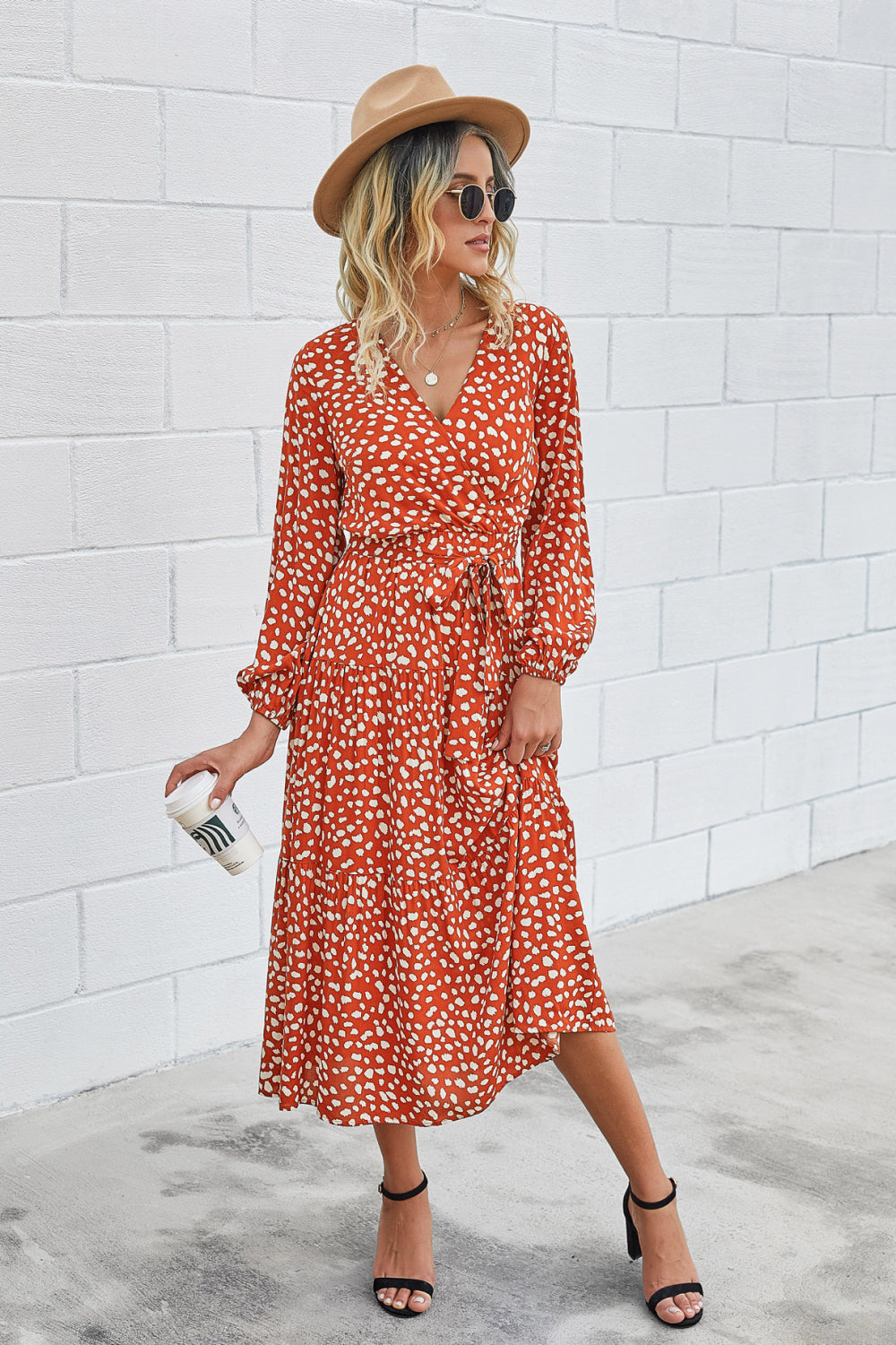 Printed V Neck Belted Dress - Absolute Fashion 2020