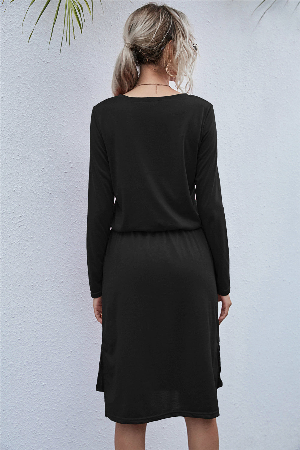 Round Neck Side Slit Dress - Absolute Fashion 2020