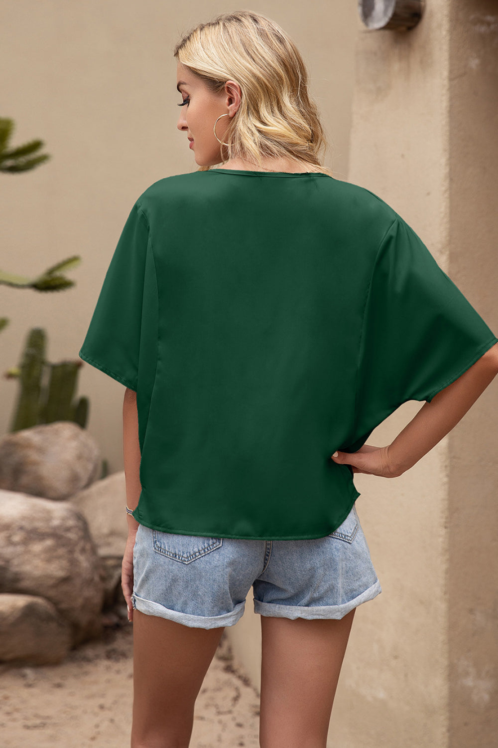 Draped Neck Bating Sleeve Top - Absolute Fashion 2020