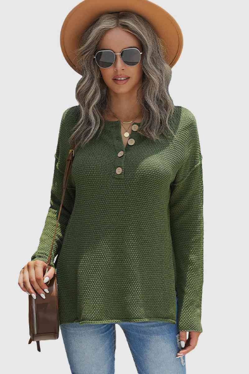 Solid Button up Sweater Top - Absolute Fashion 2020