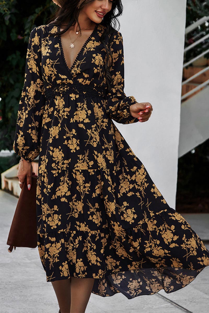 Floral Ruffled Hem V-Neck Dress - Absolute Fashion 2020