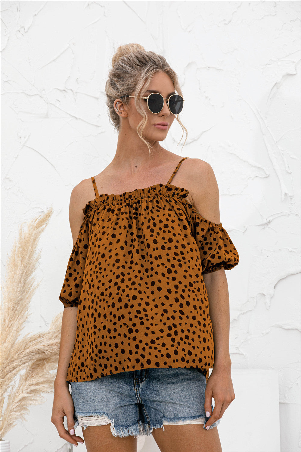Cheetah Print Cold Shoulder Camisole Top - Absolute Fashion 2020