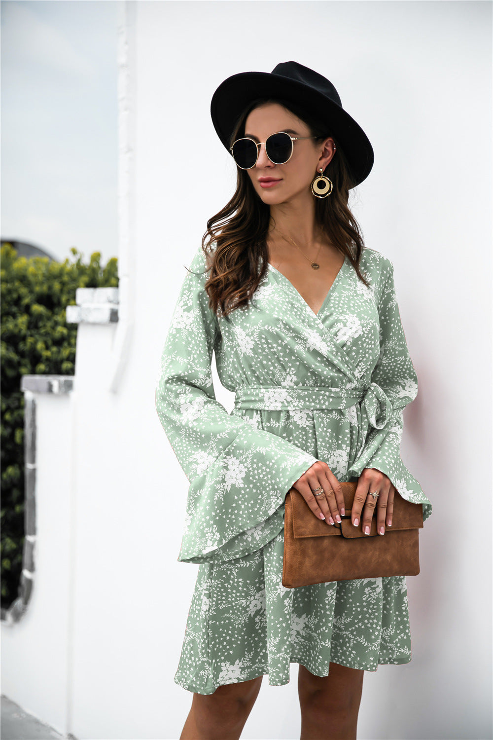 Floral Print Wrap V Neck dress - Absolute Fashion 2020