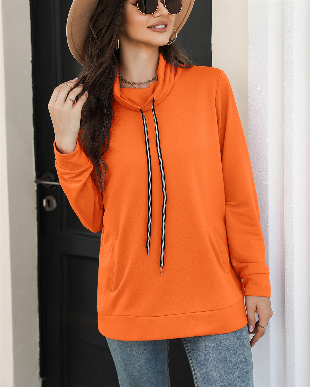 Drawstring Sweatshirt with Side Pockets