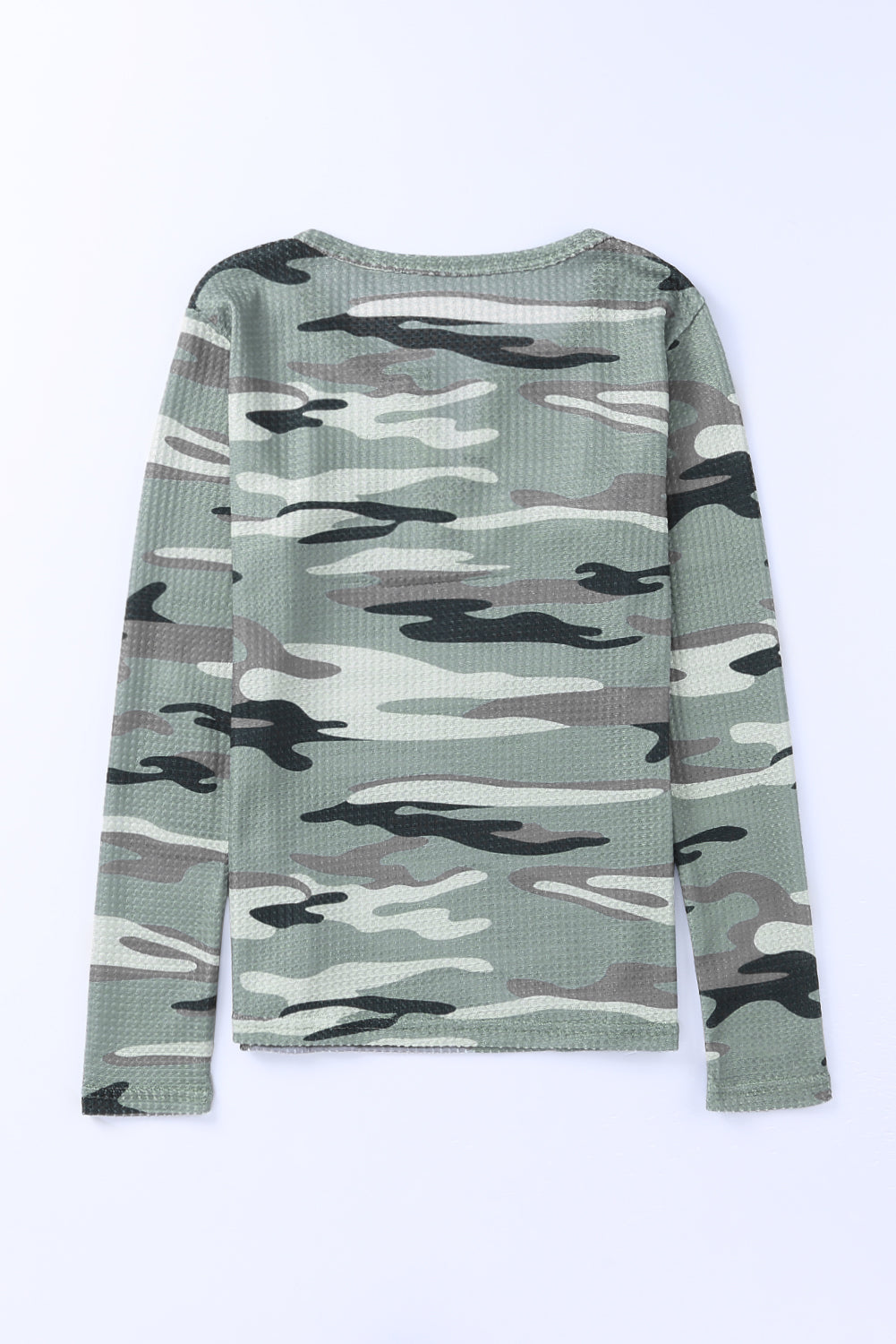 Camouflage Notched Waffle-Knit Top
