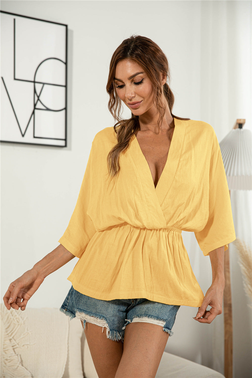 Surplice Neck Elastic Waist Top - Absolute Fashion 2020