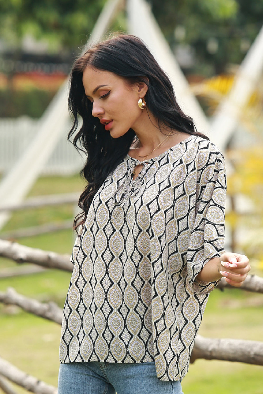 Lace-up Printed Casual Tee