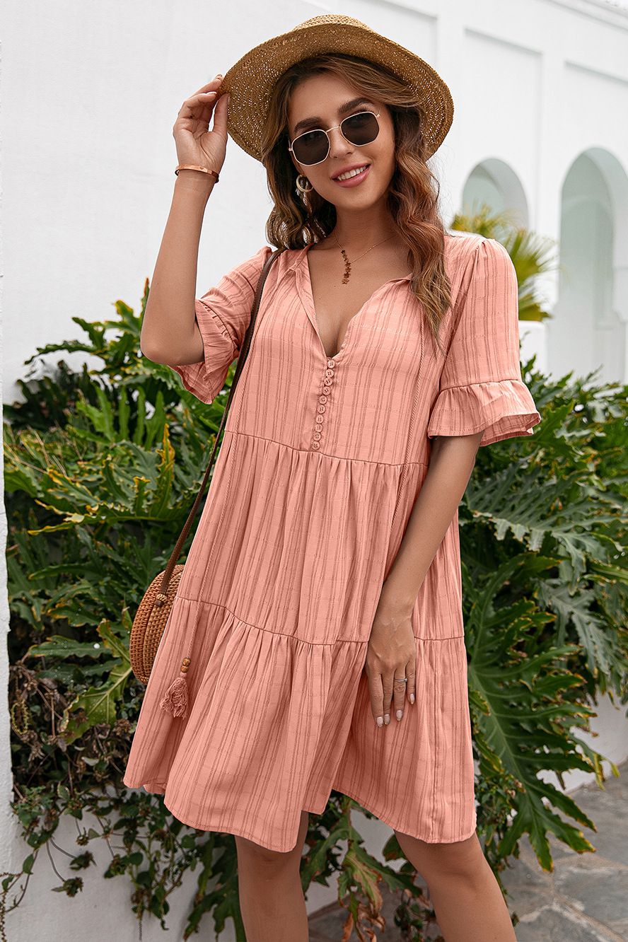 Tassel Tie-Neck Ruffle Hem Dress - Absolute Fashion 2020