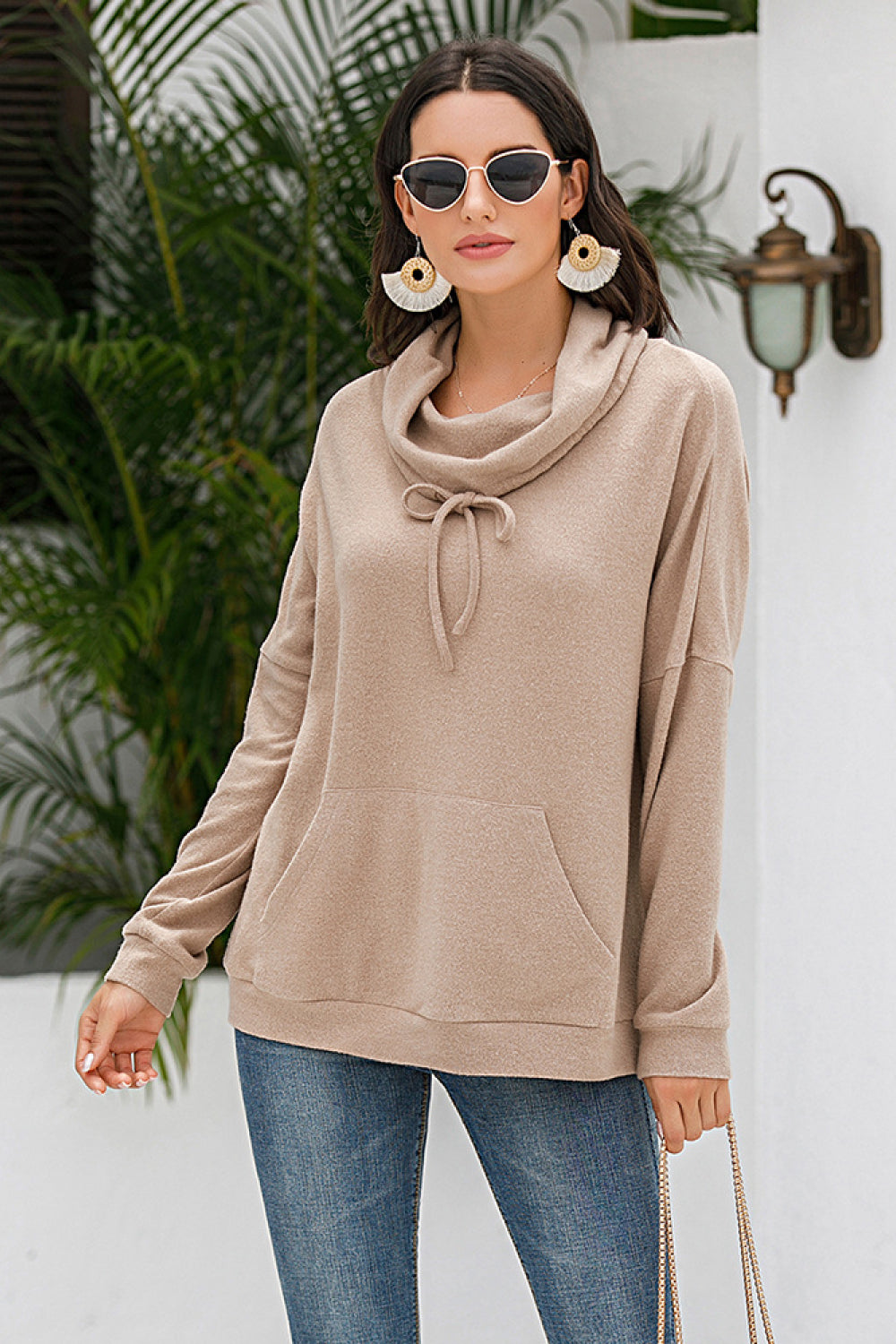 Cowl Neck Drop Shoulder Sweatshirt - Absolute Fashion 2020