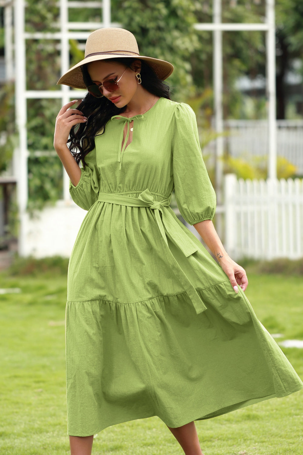 Lace-up Solid Color Dress
