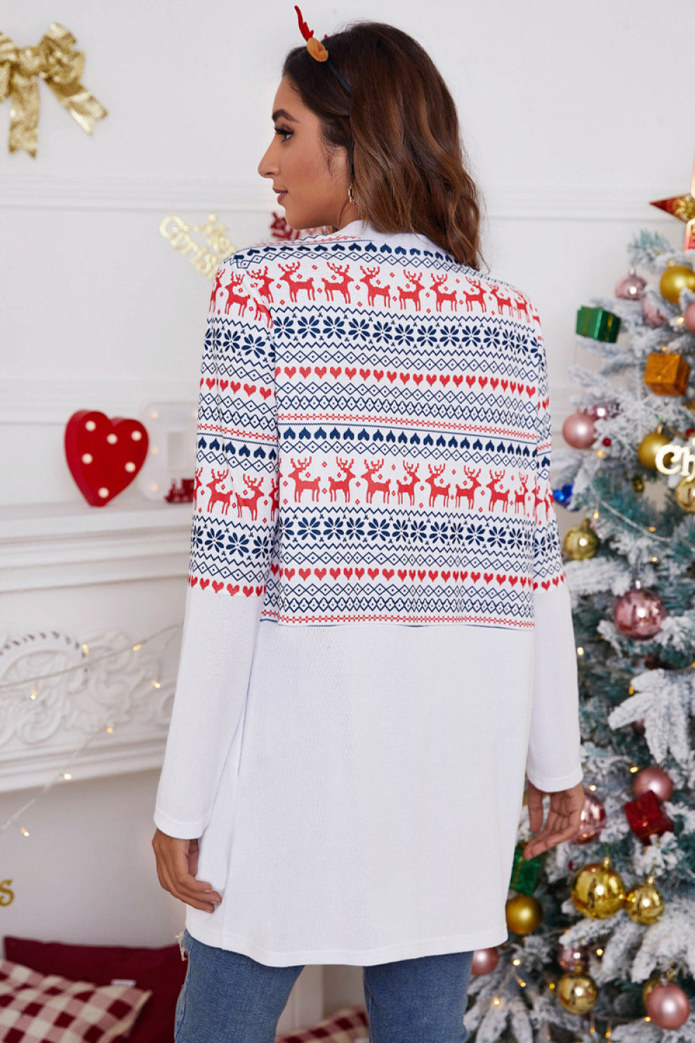 Holiday Print Color Block Cardigan