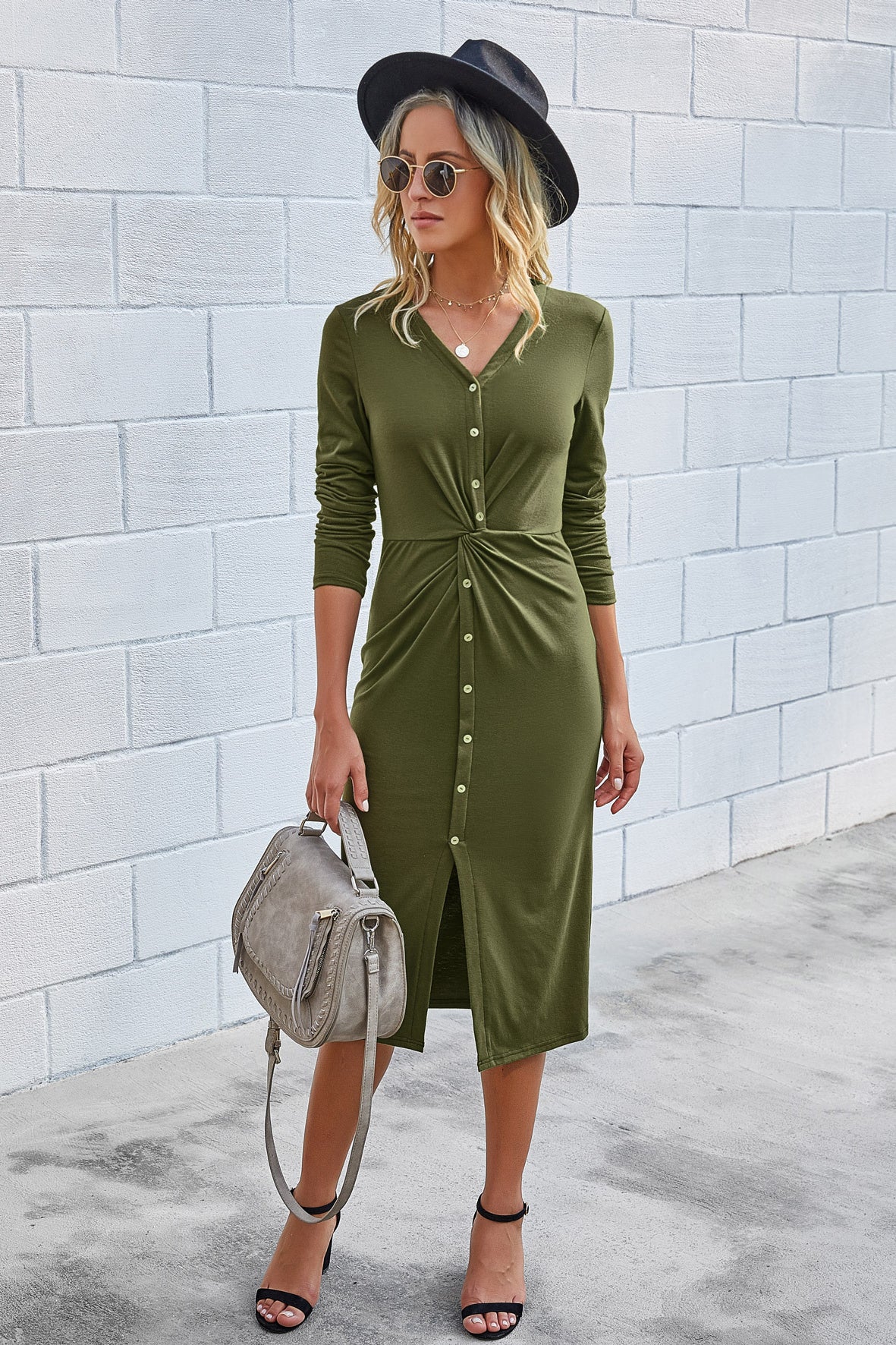 Solid Twist & Split Front Knit Dress - Absolute Fashion 2020