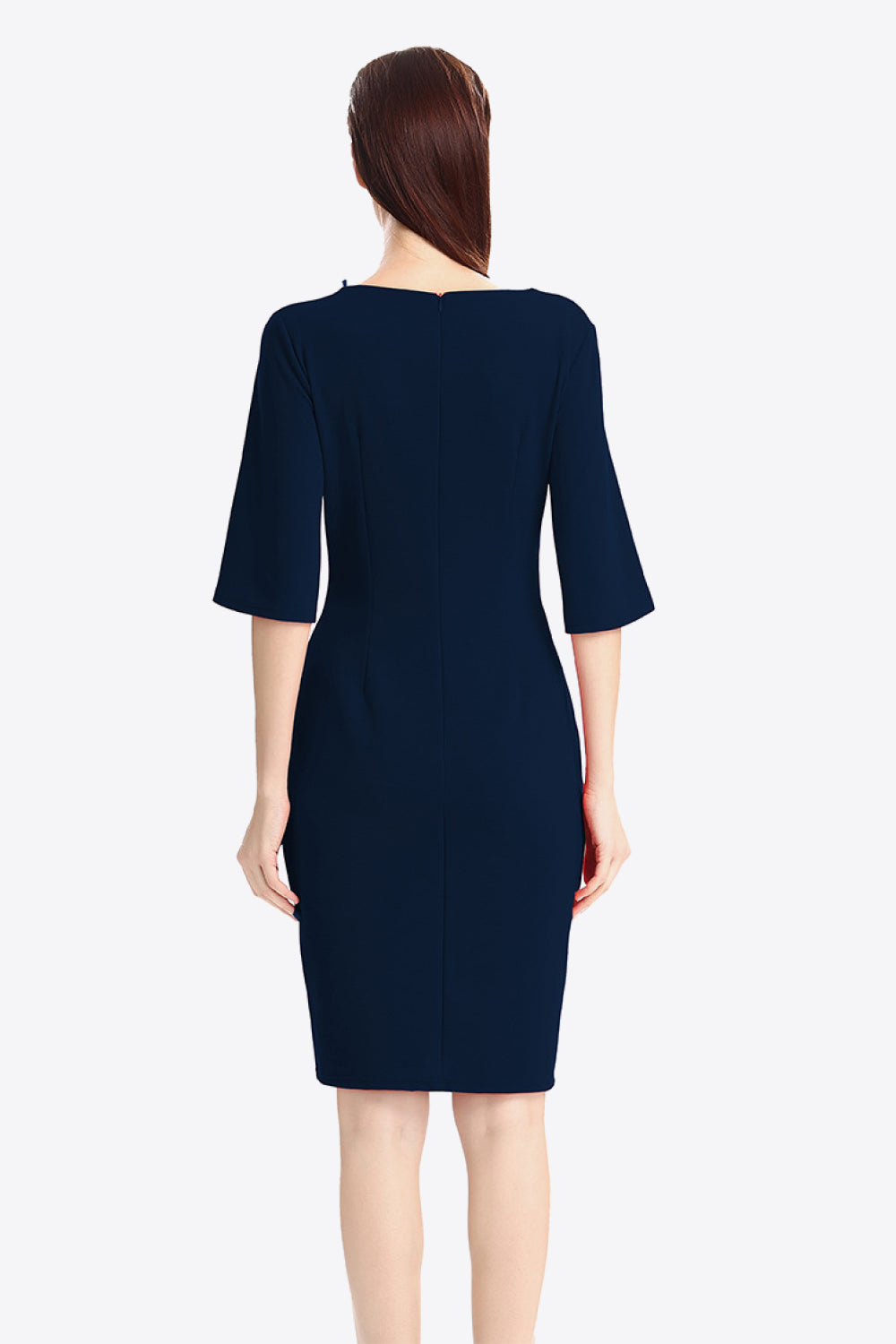 Full Size Decorative Button Flare Sleeve Plunge Dress
