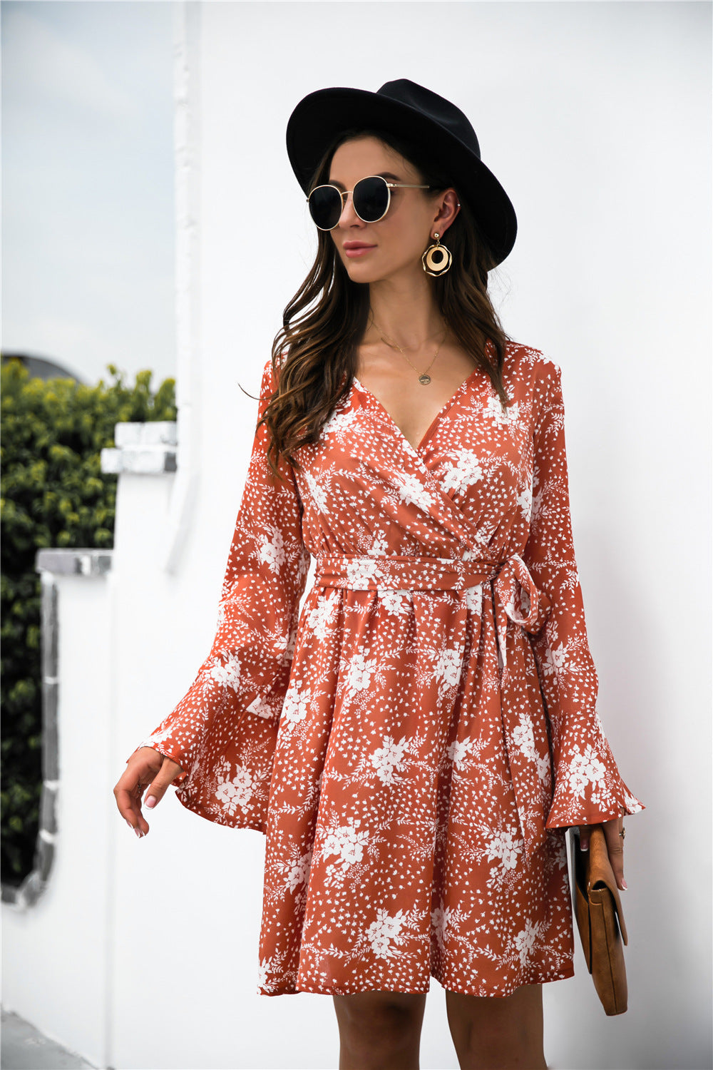 Floral Print Wrap V Neck dress - Absolute Fashion 2020