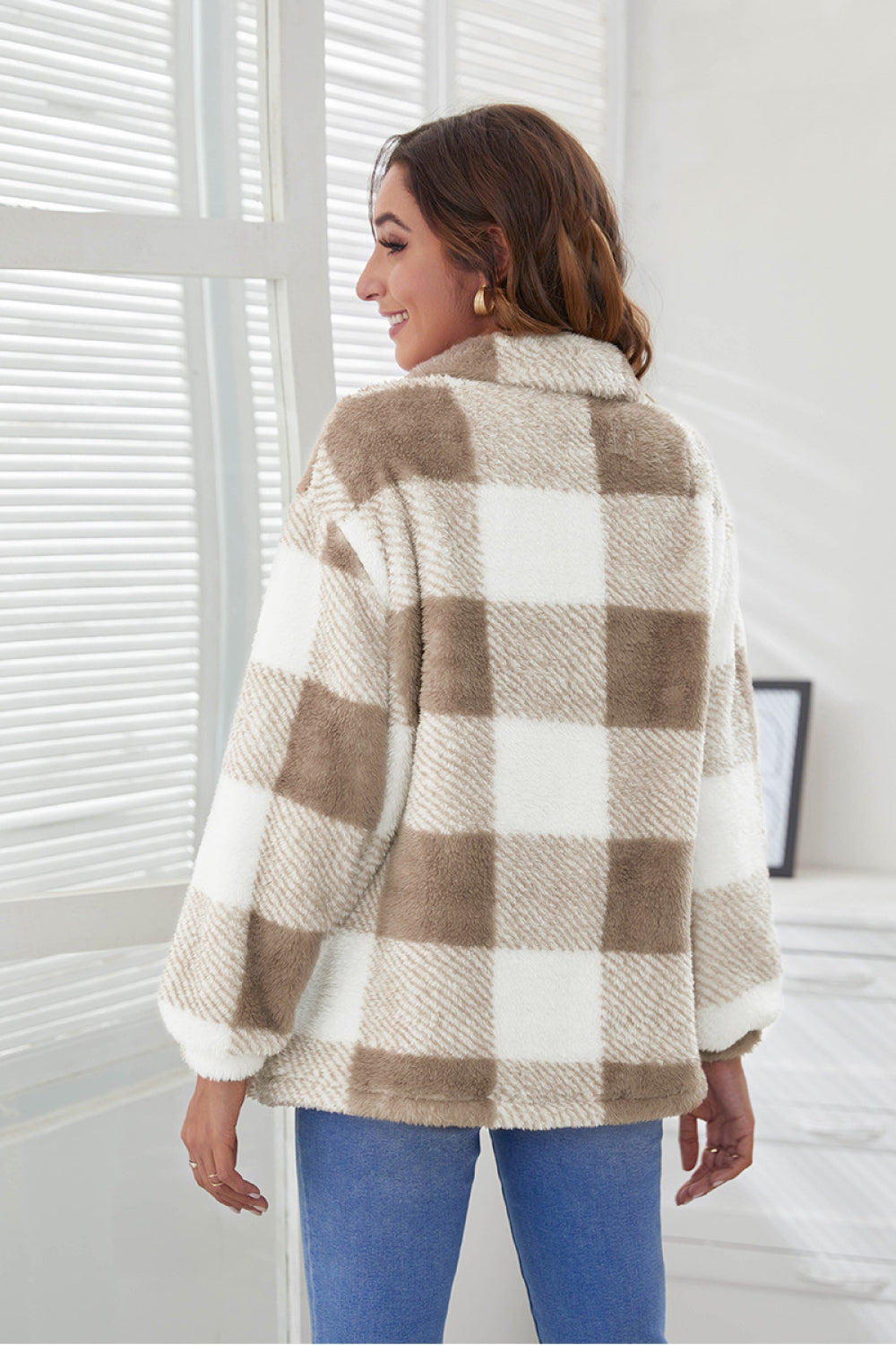 Buffalo Plaid Quarter Zip Teddy Pullover