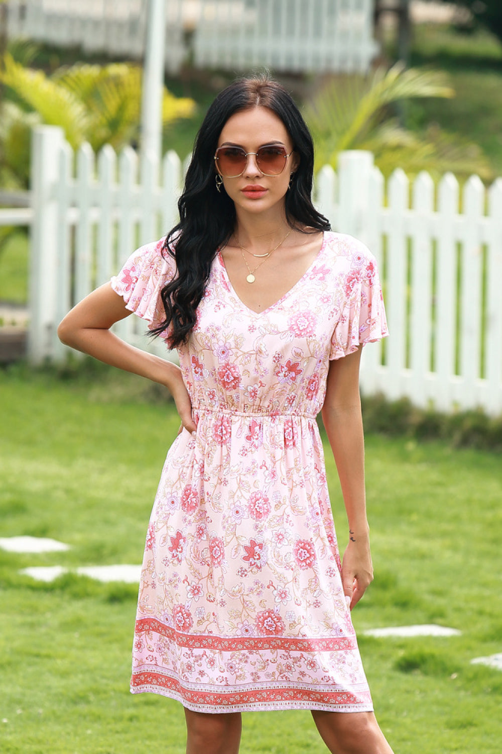 Floral Print V-neckline Dress
