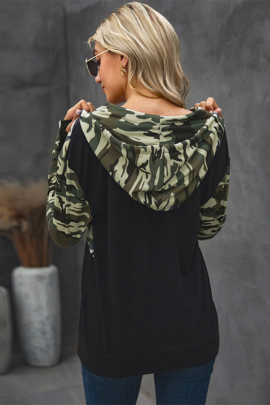 Contrast Camouflage Kangaroo Pocket Hoodie - Absolute Fashion 2020