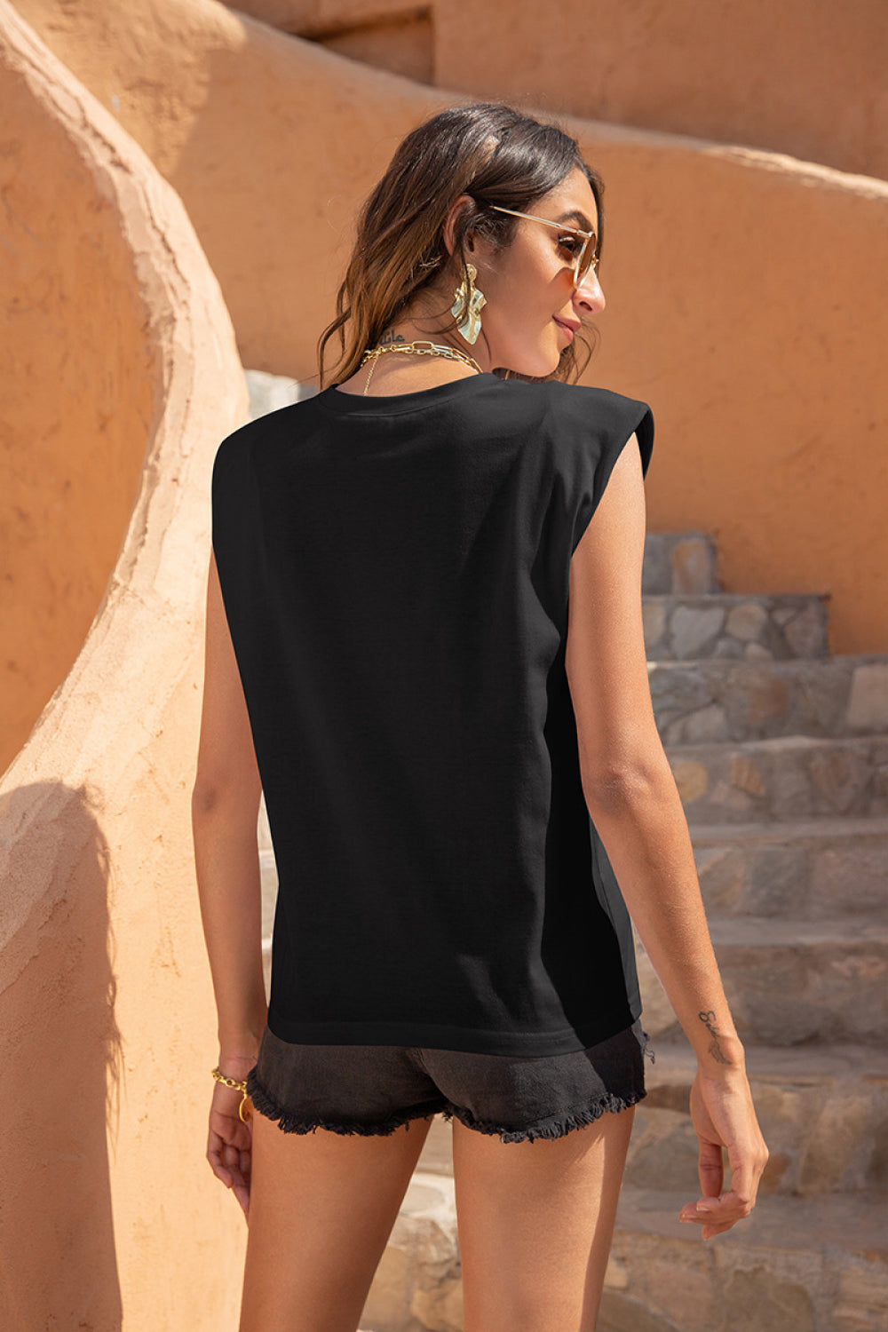 Sleeveless Padded Shoulder Top - Absolute Fashion 2020