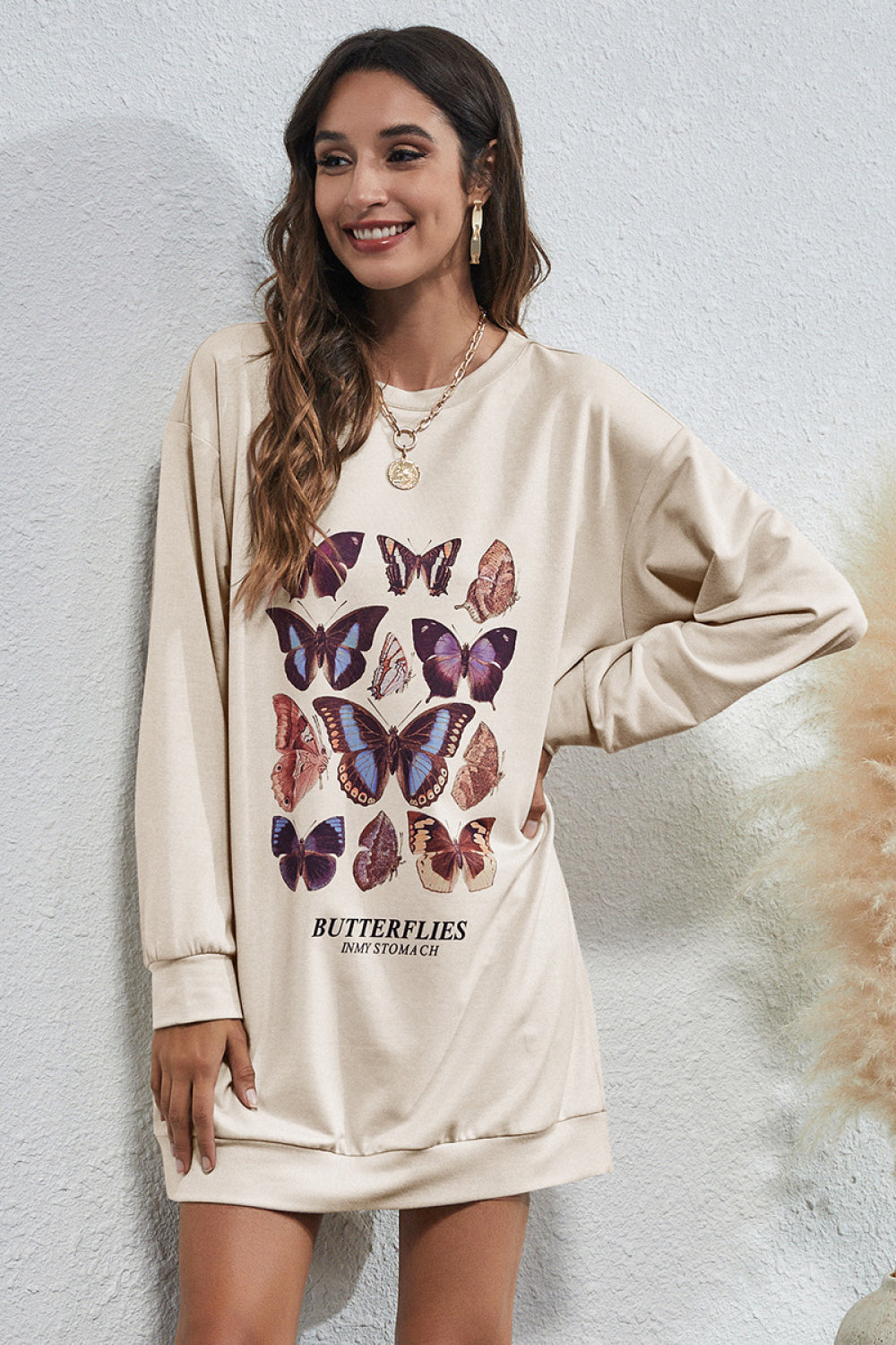 Butterfly Print Hip Length Sweatshirt - Absolute Fashion 2020