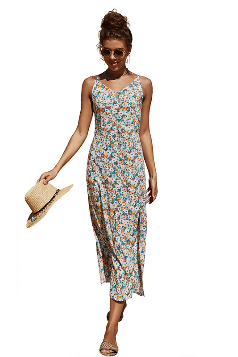Floral Sleeveless V-Neck Midi Dress - Absolute Fashion 2020
