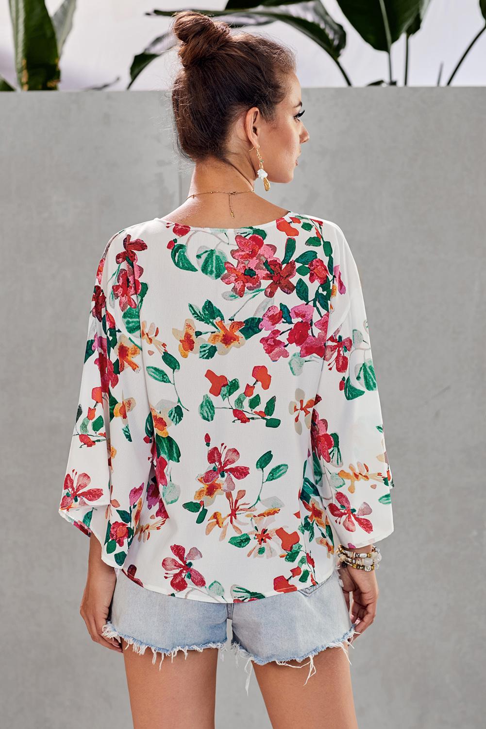 Floral V-Neck Tie Front Top - Absolute Fashion 2020