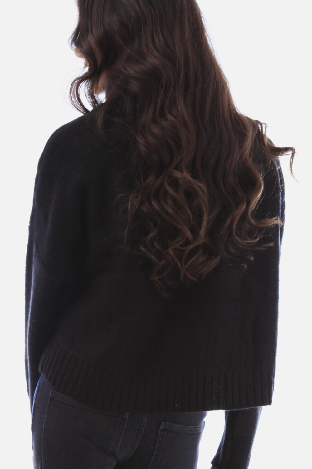 Solid Cable Trim Crop Sweater