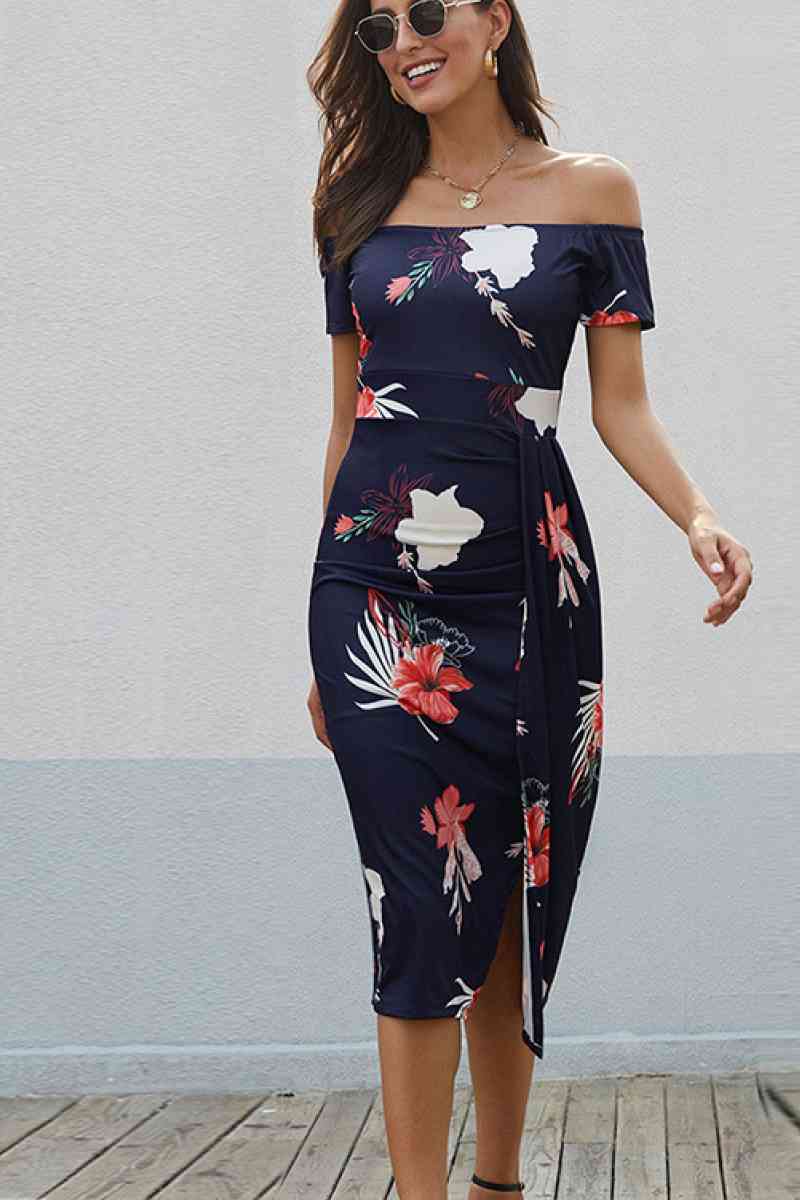 Floral Off Shoulder Slit Wrap Dress - Absolute Fashion 2020