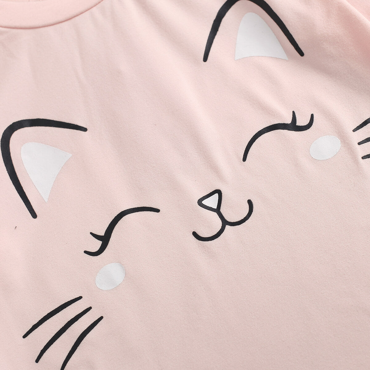 Girls Cat Graphic Ruffle Hem Top and Pants Set
