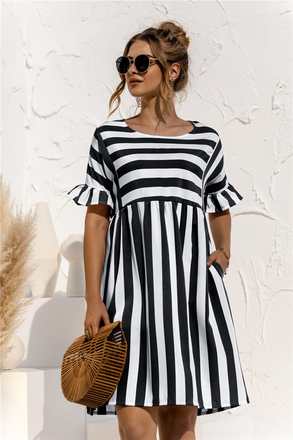 Striped Ruffle Sleeve Dress - Absolute Fashion 2020