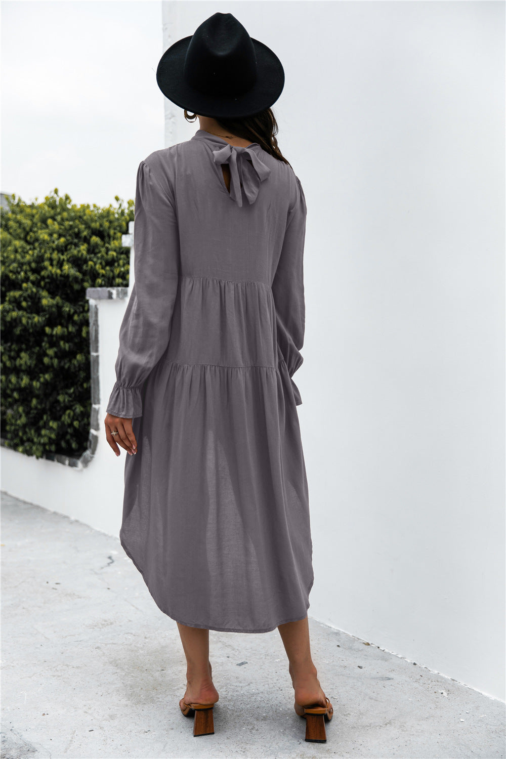 Solid Asymmetrical Patch Pleated Dress - Absolute Fashion 2020