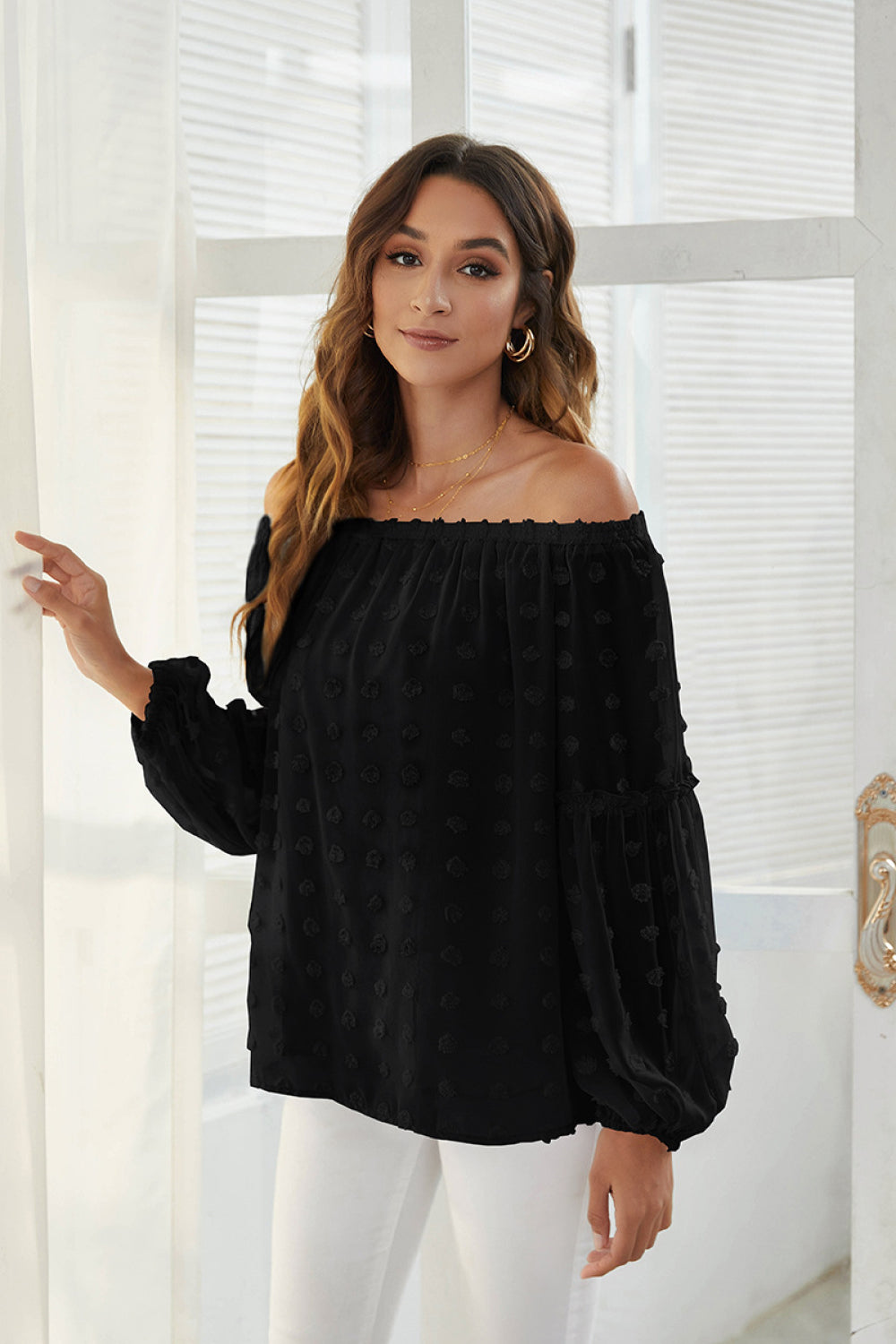 Swiss Dot Off Shoulder Chiffon Top - Absolute Fashion 2020