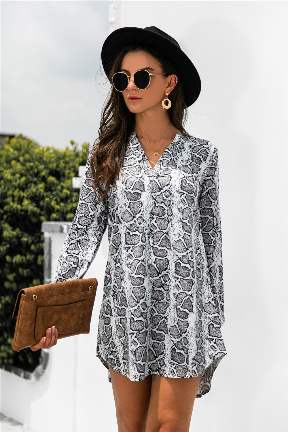 Animal Print V-Neck Asymmetrical Dress