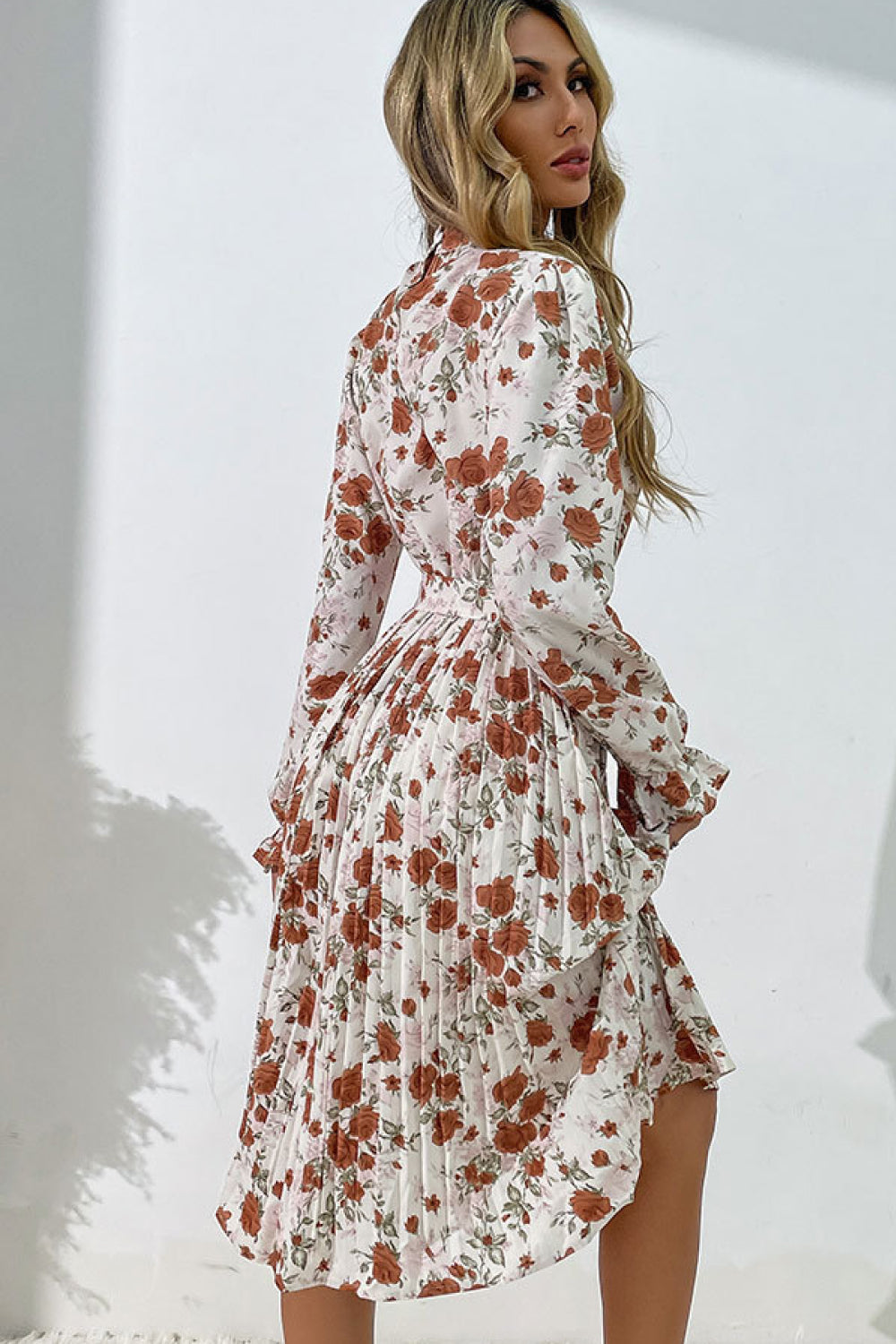 Floral Tie Waist Pleated Dress