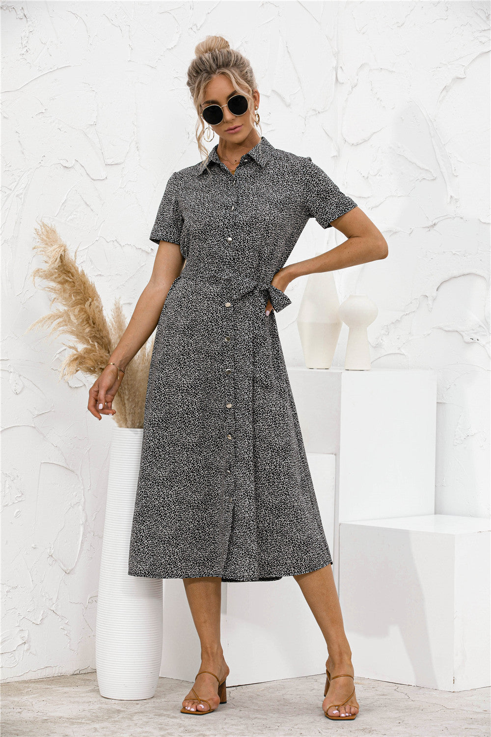 Button Front Belted Shirt Dress - Absolute Fashion 2020
