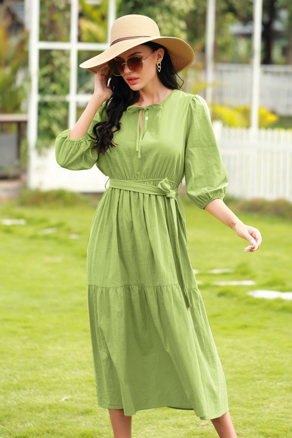 Lace-up Solid Color Dress