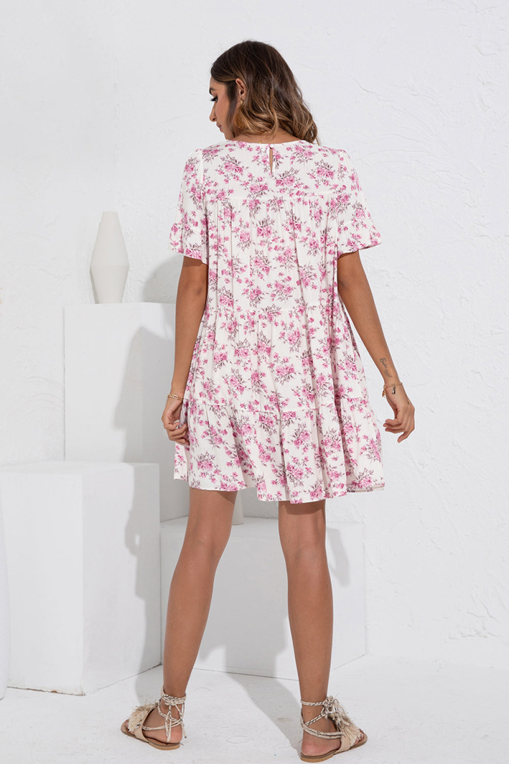 Floral Round Neck Ruffle Sleeve Dress - Absolute Fashion 2020