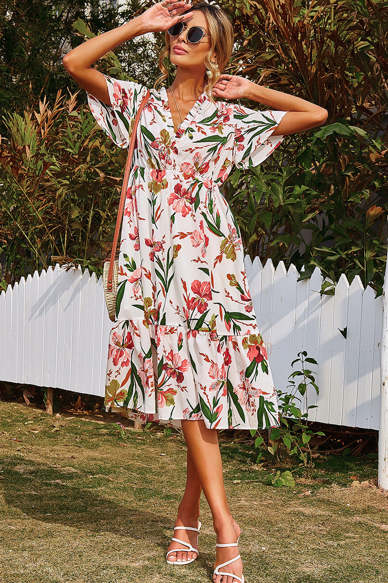 Floral Asymmetrical Ruffle Hem Dress - Absolute Fashion 2020