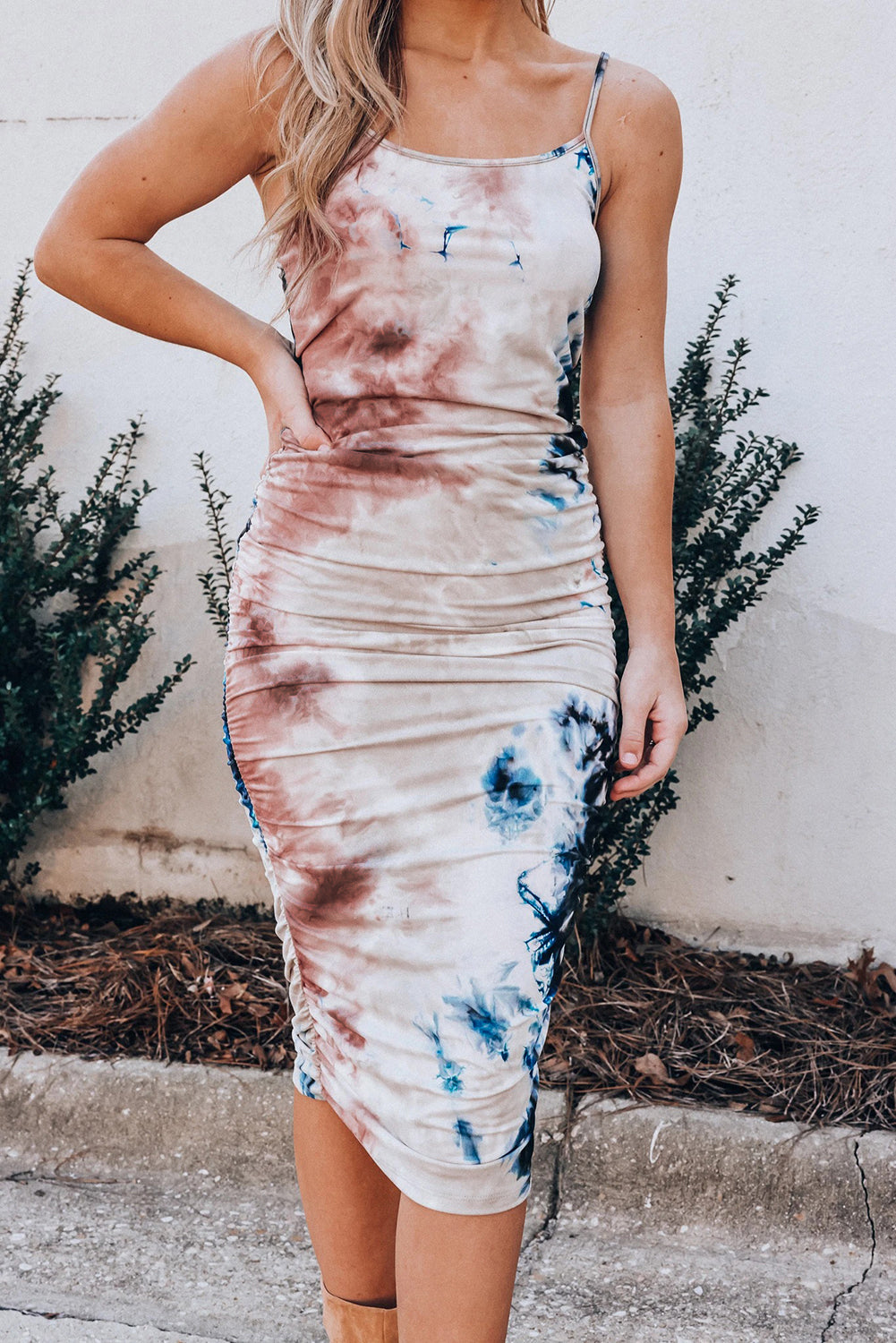 Spaghetti Straps Tie-dye Bodycon Midi Dress - Absolute Fashion 2020