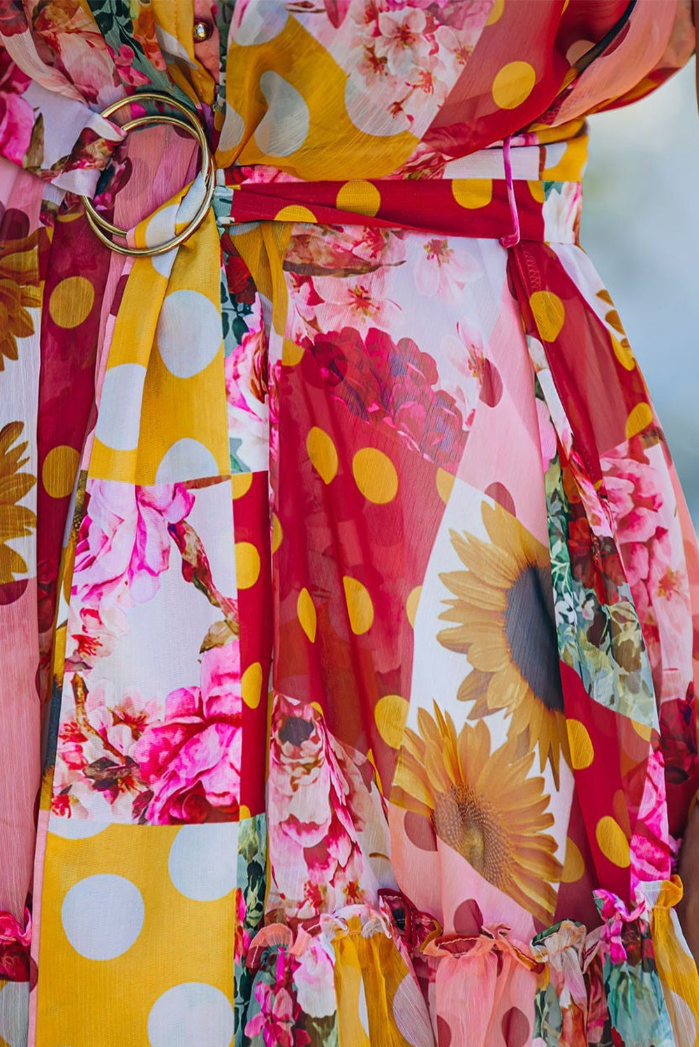 Floral Polka Dot Belted Sleeveless Mini Dress