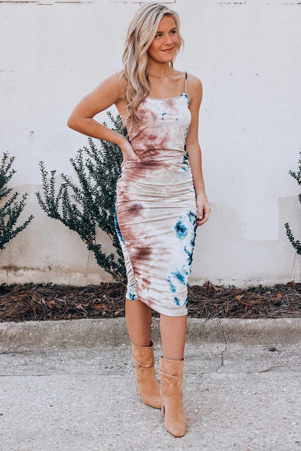 Spaghetti Straps Tie-dye Bodycon Midi Dress - Absolute Fashion 2020