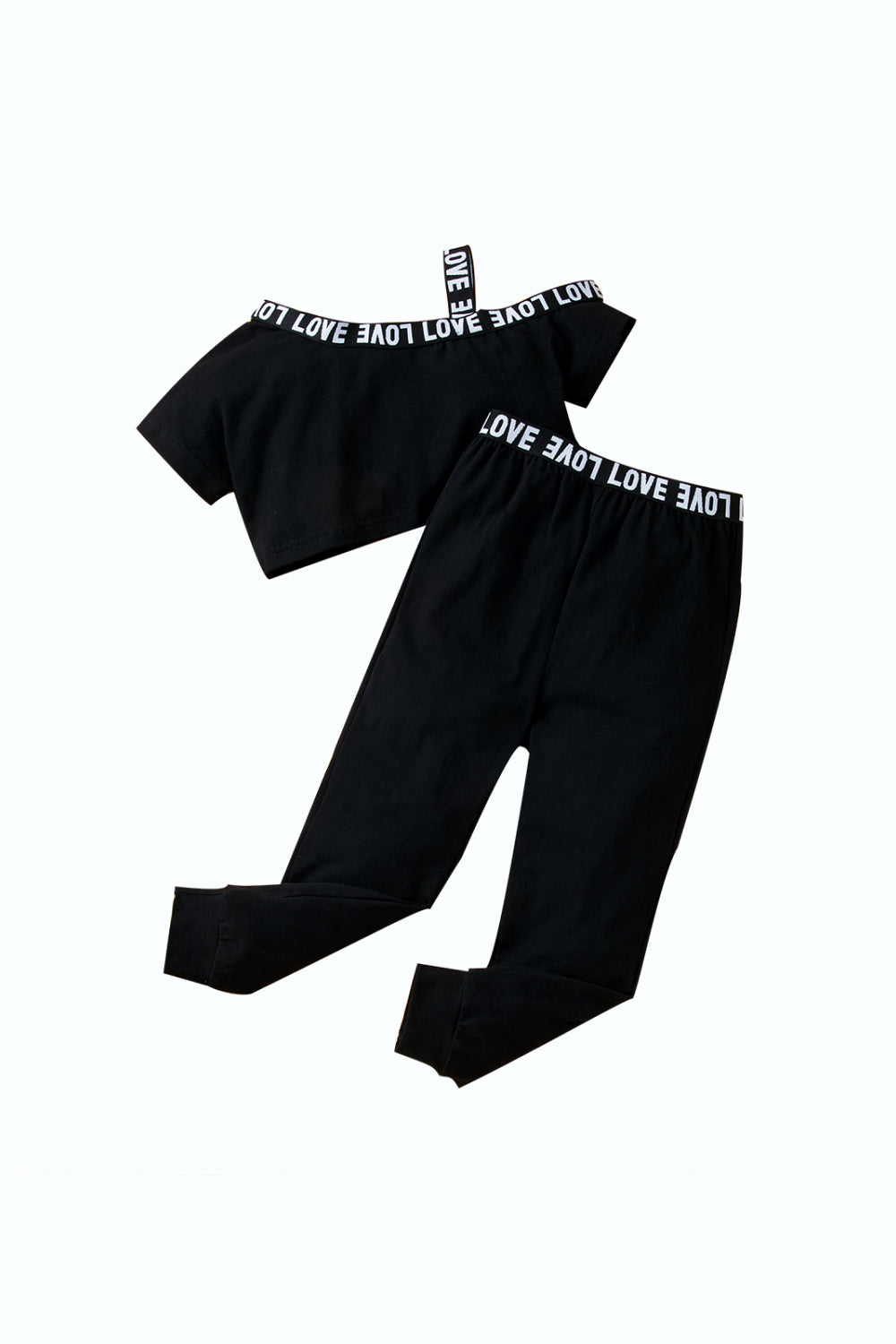Kids Cold Shoulder Solid Top and Pants Set