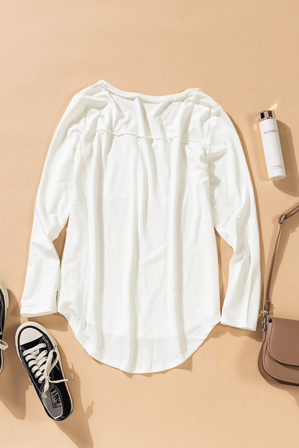 Chest Pocket V-Neck Curved Hem Top - Absolute Fashion 2020