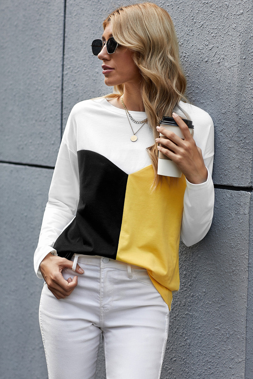 Color Block Splicing O-Neck Blouse - Absolute Fashion 2020