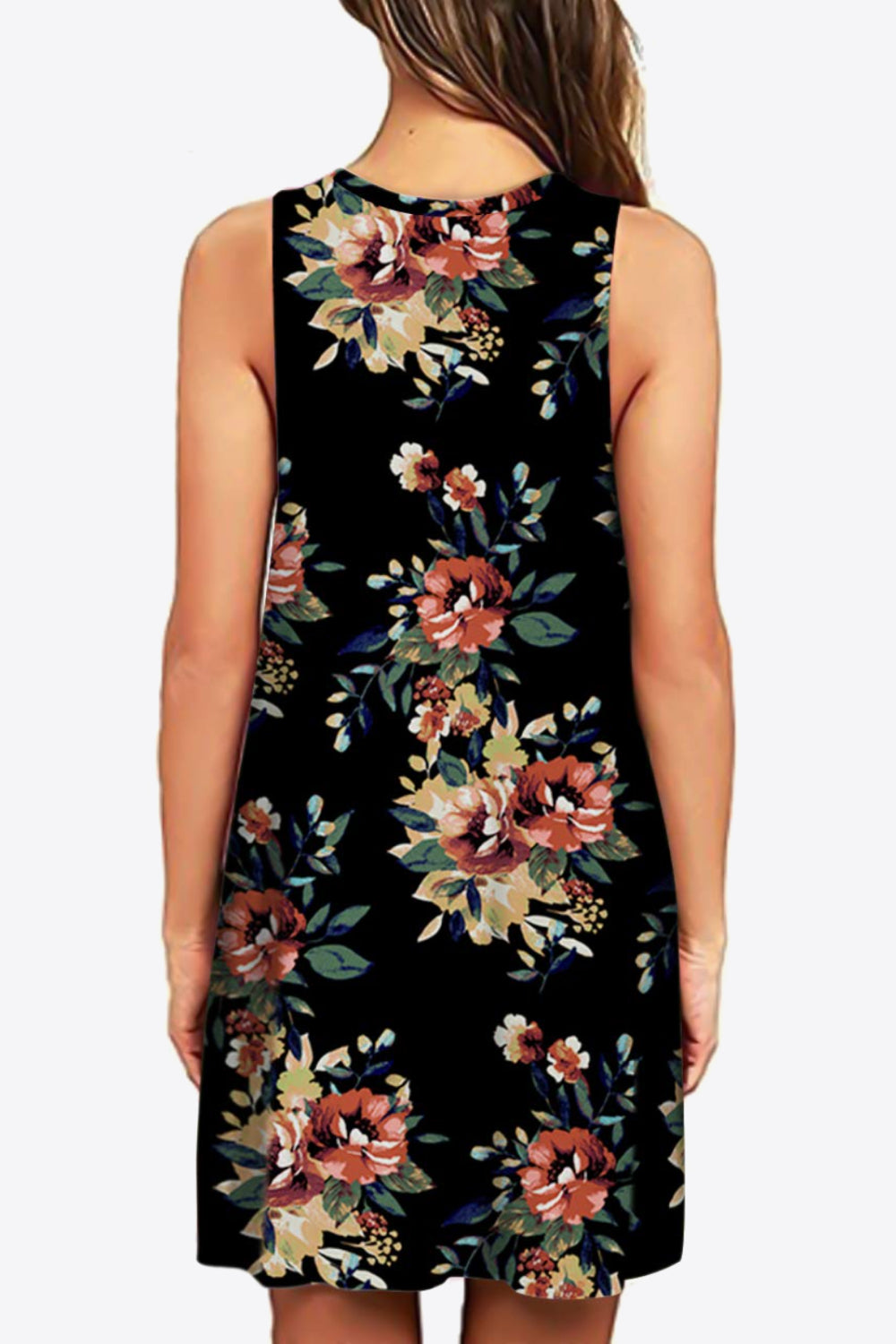 Full Size Printed Round Neck Sleeveless Dress