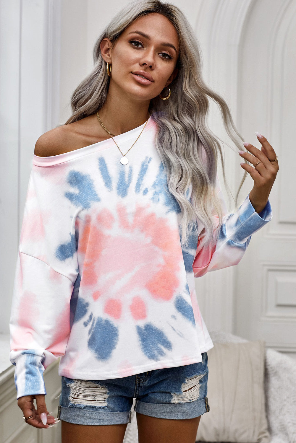 Tie-Dye Boat Neck Batwing Sleeve Tee - Absolute Fashion 2020