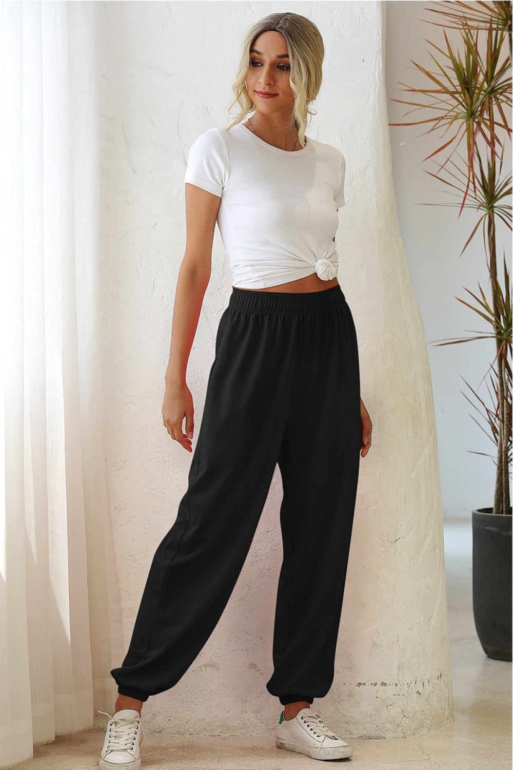 Elastic Waist Joggers with Side Pockets