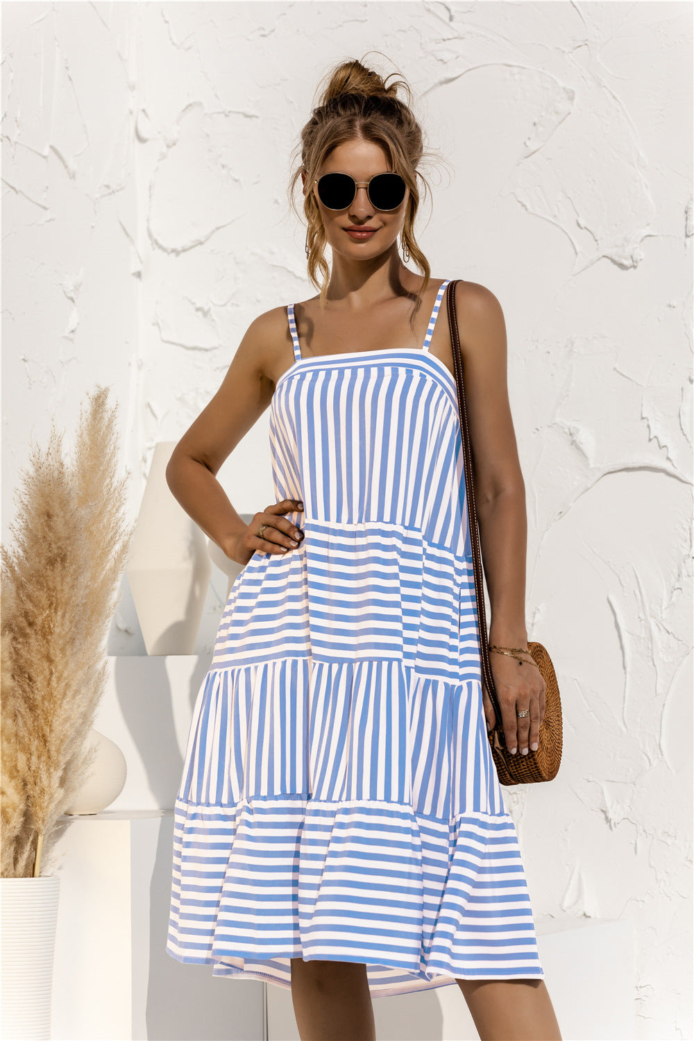 Striped Tiered Sleeveless Dress - Absolute Fashion 2020
