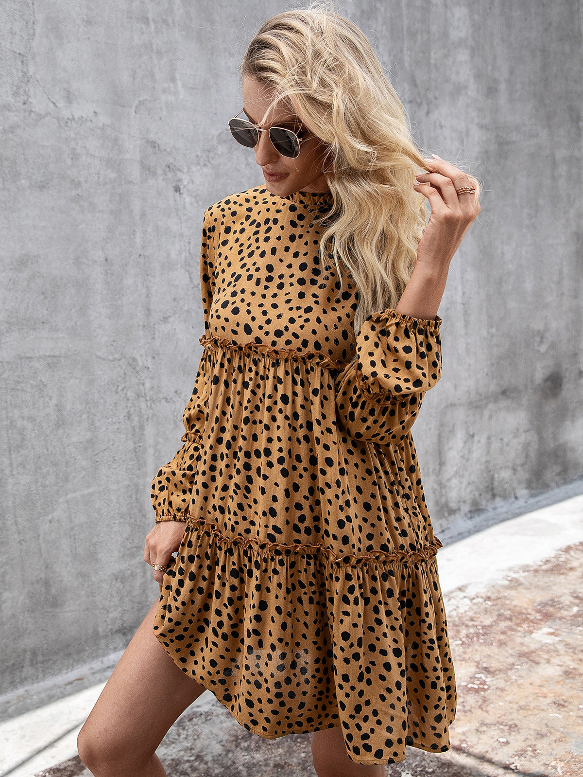 Animal Print Ruffled Bell Sleeve Dress - Absolute Fashion 2020